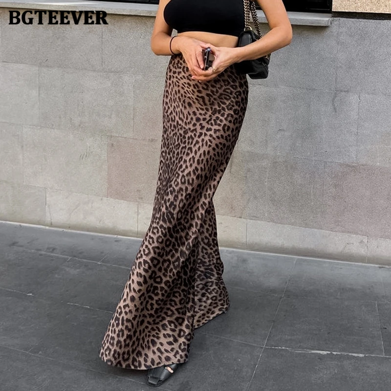 BGTEEVER Stylish Long Skirts Women Package Hip Leopard Printed Ladies Skirts Spring Summer