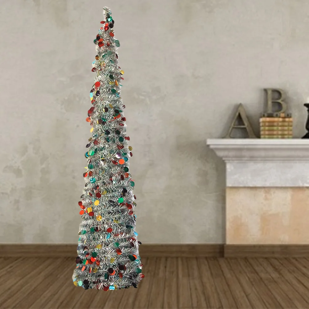1Pcs Pet Plastic Foldable Telescopic Christmas Tree 150cm Eco Friendly Silver Colorful Christmas Party Home Decoration