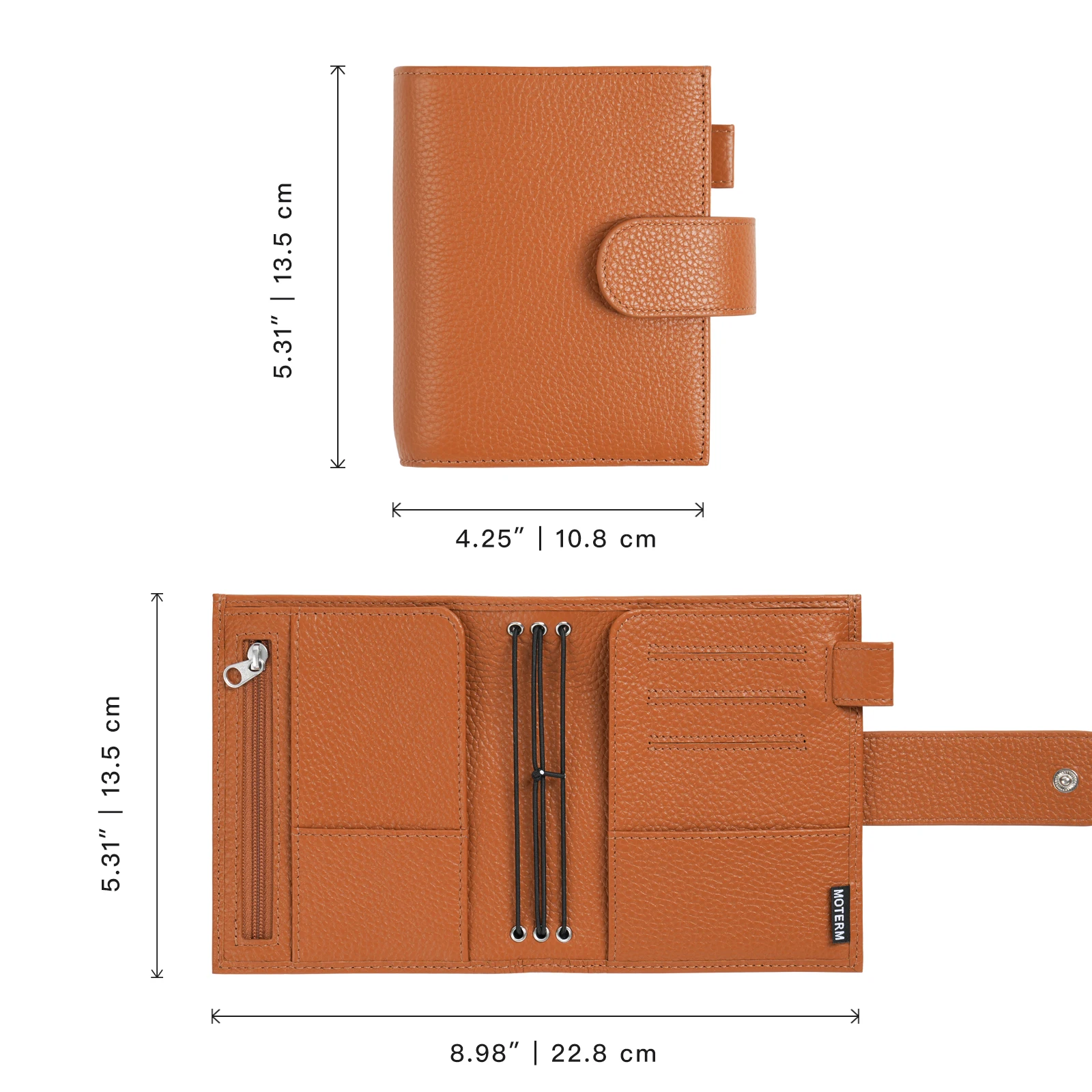 Moterm Passport Size Companion Travel Journal Pebbled Grain Leather Notebook Genuine Cowhide Organizer with Double Snap Closure