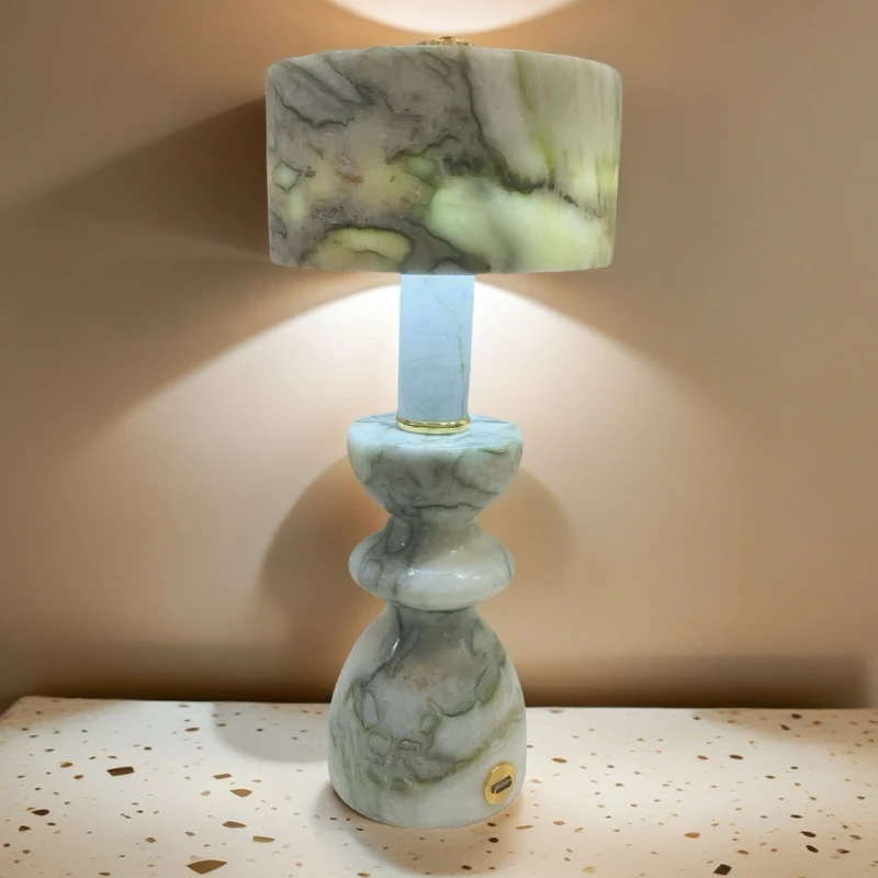 

Marble jade table lamp coffee desktop bar lamp Nordic ins creative simple rechargeable bedside night light