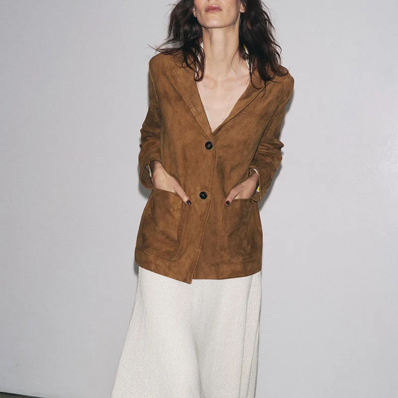 

Faionable Long Sve Stand Collar Quilted Nylon Jaet Women's Coat Autumn New Arrival Button Decoration Suede Outerwear