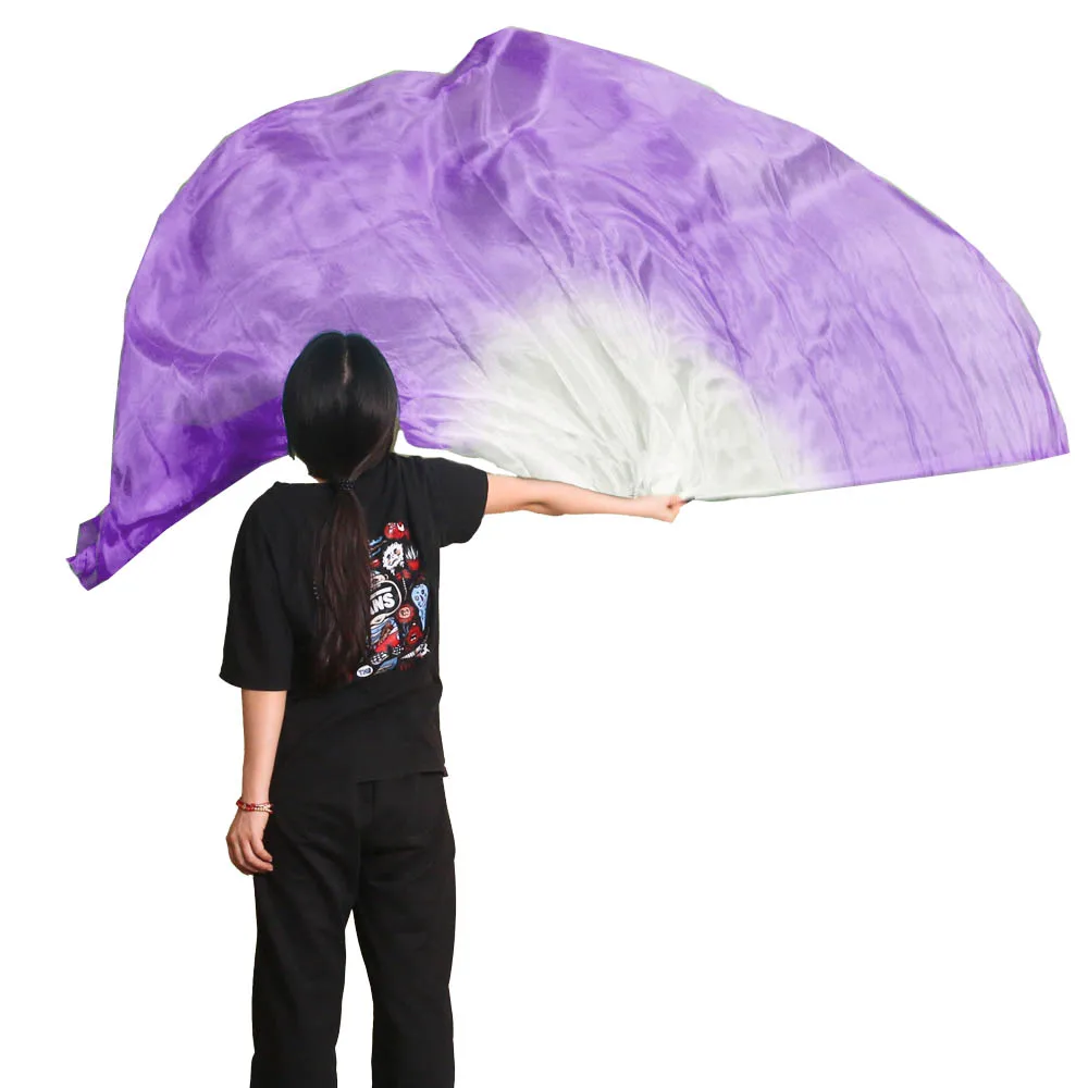 1PC 100% Silk Oriental Dance Silk Veils Isis Wings With Stick Stage Performance Props Tie Dye Half Circle Half round flag 150*90