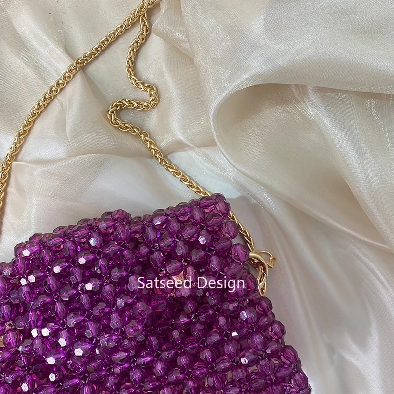 Imagem -04 - Purple Bead Shoulder Purses Hand-woven Celebridade Design Original Ladies Party Bolsa Cor Personalizada Artesanal Simples