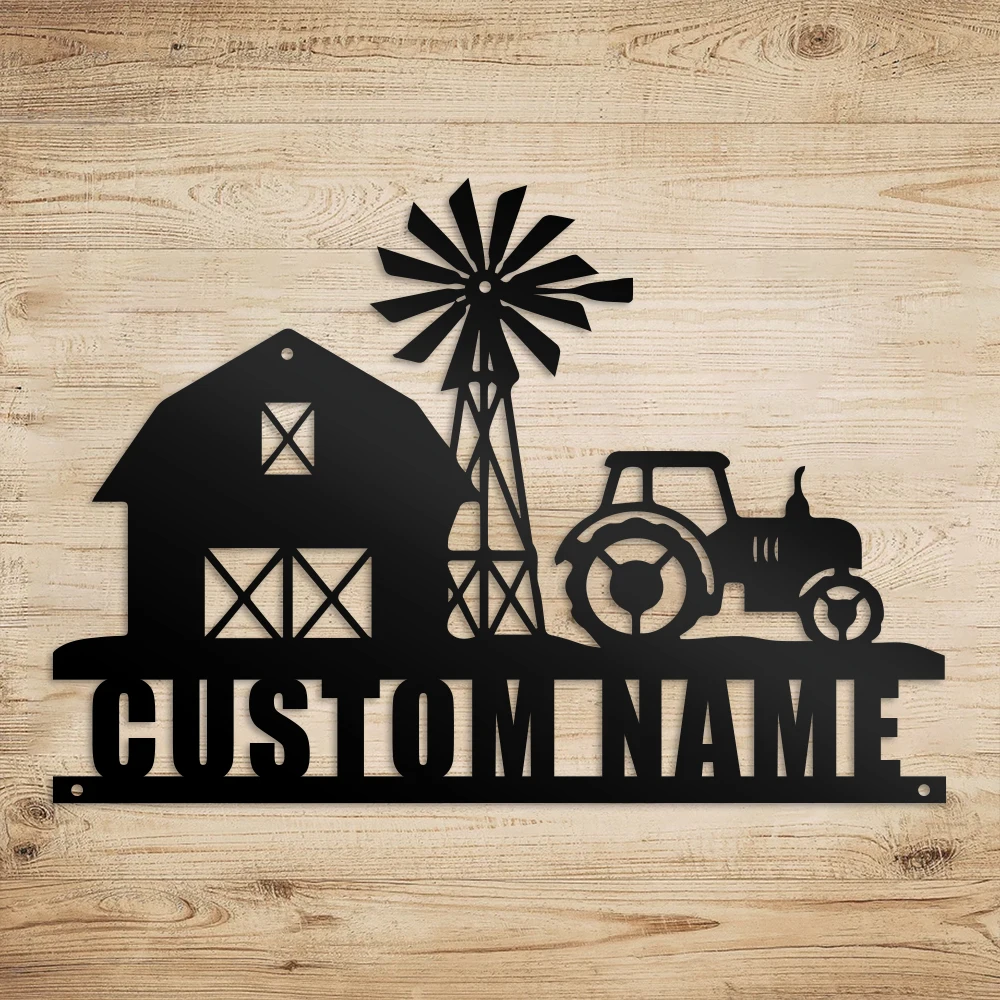 

1pc Warehouse windmill tractor farm Customized Name Metal Wall Signs Iron Wall Plaque For Wall Decor