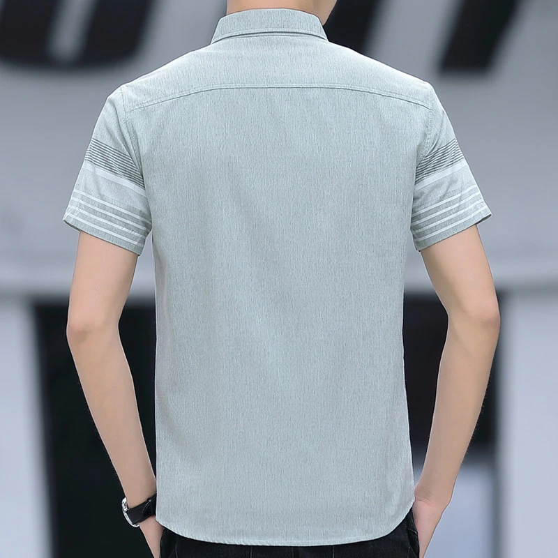 High Quality Men T Shirt Grey Light Green Short Sleeve For Male Summer Cotton Lapel Buttoned Tops Cotton Shirt Dropship Top