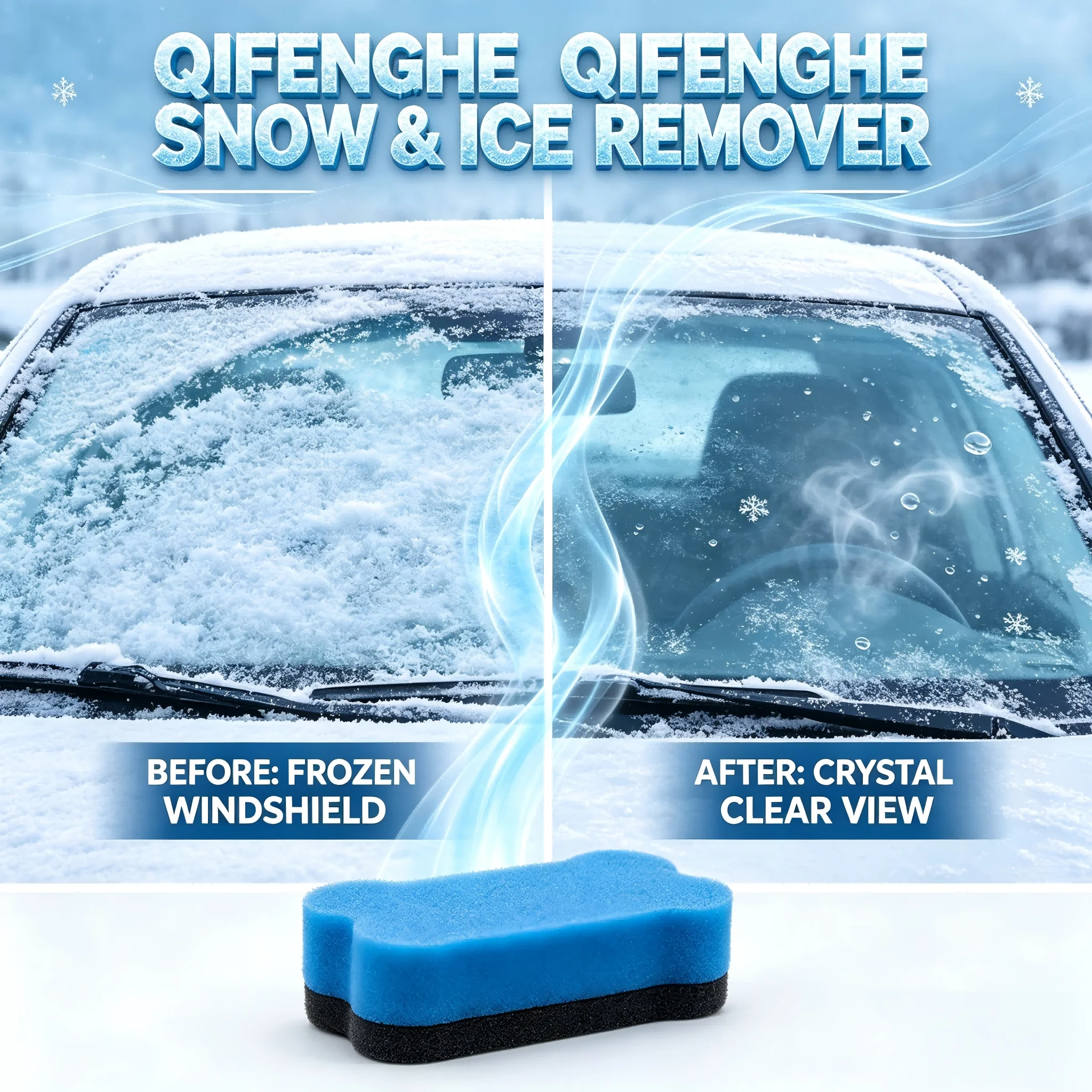 100ml Car Snow & Ice Remover Spray Fast Melting Windshield Deicer Safe No Damage for Mirrors Headlights Locks with Sponge Applic