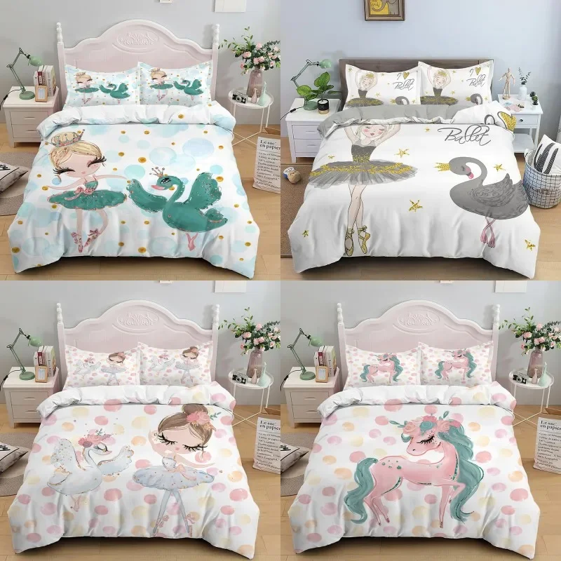 

Cartoon Ballet Dancing Girl Print Polyester Bedding Sets Child Kids Covers Boys Bed Linen Set for Teens king size bedding set