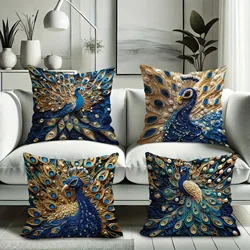 Peacock luxury decorative pillowcase, ultra-soft polyester material living room sofa backrest car pillowcase home decoration