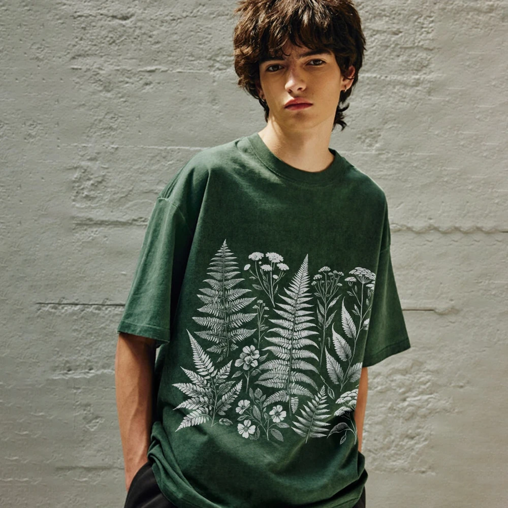 T-Shirt Fern Botanical Print Tee Pure Cotton Soft Casual Wear Fashion Y2k Graphic Design Artistic Vibe Stylish Style T-Shirt