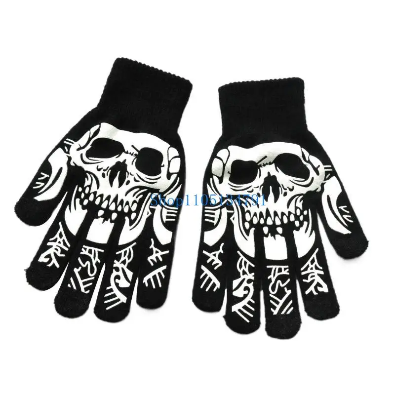 

98km Black Mitten Gothic Gloves Luminous Gloves Skeleton Glitter Gloves for Adults