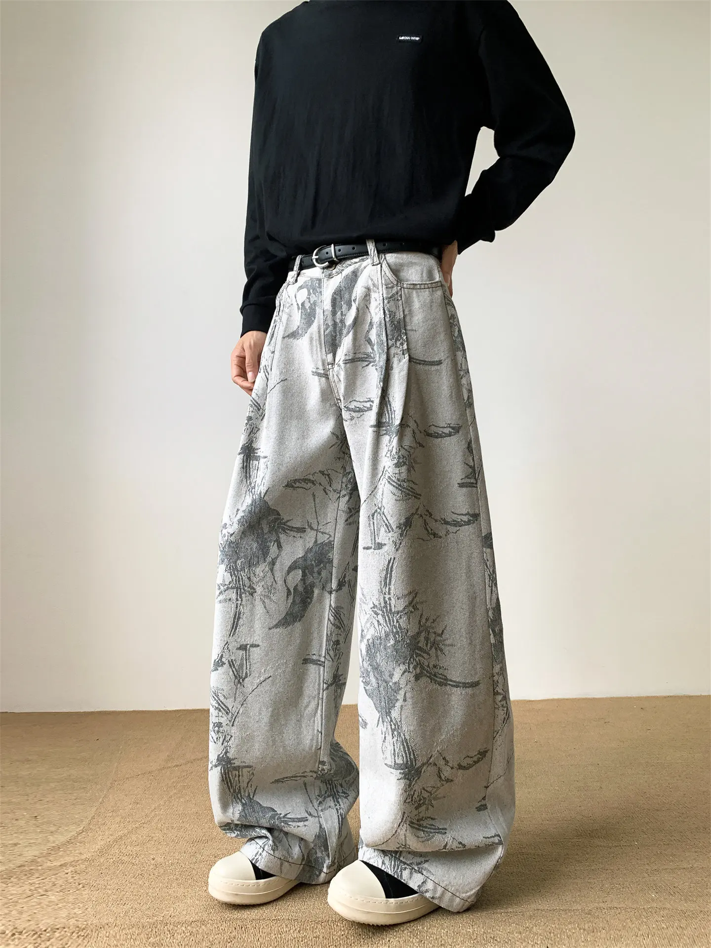 Women's Grey Baggy Jacquard Jeans Grunge Hiphop Oversize Jean Pants Vintage Harajuku Denim Pants Alternative Clothes Autumn 2026 view 2