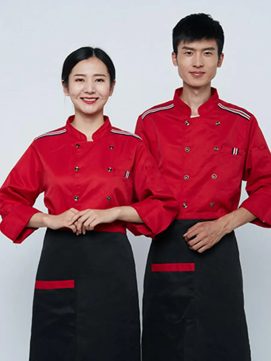 

Men's Chef Work orm Set with Hat Hotel Kitchen Workwear Autumn Winter Restaurant Ba Kitchen Tea House Work Clothes