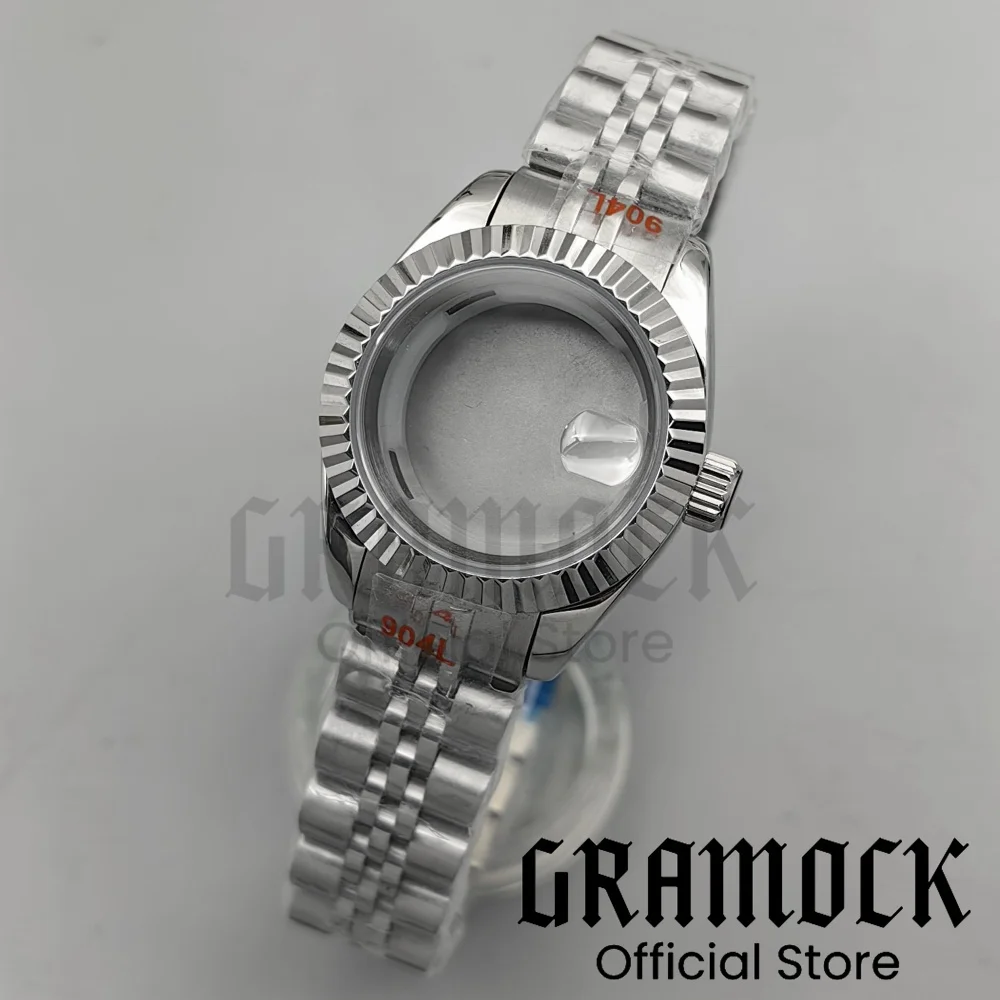 28MM Stainless Steel Slope Bezel Watch Case Sapphire Glass With 20.5MM Dial Hand For Ladies NH05 NH06 Watch Box Part Waterproof