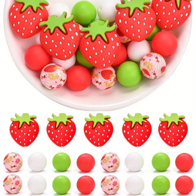 10/25/40 PCS Strawberry Series Silicone Bead Set, Suitable for Bracelets, Necklaces, Earrings, DIY Craft Keychains, Gifts