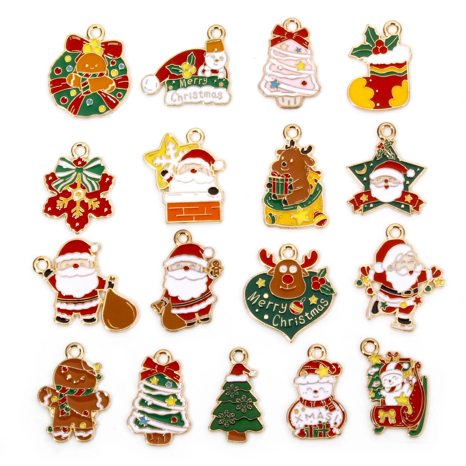 

10pcs New Year Christmas Charms Multicolor Christmas Santa Claus Tree Enamel Metal Pendants DIY Women Necklace Jewelry Findings