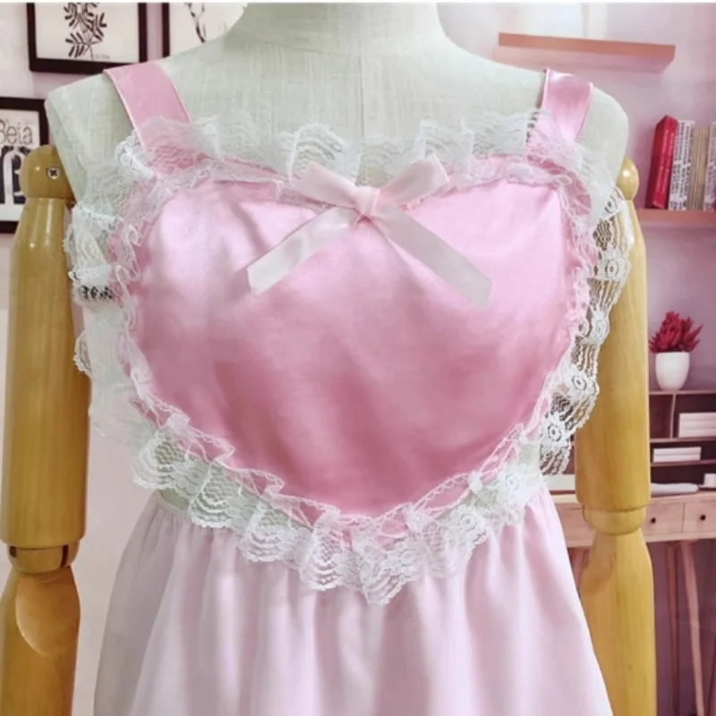 

Lolita Maid Heart Lace Ruffled Backless Skirt Sweet Style Cross-dressing Wearing Camisole Nightgown Fetish Private Party Dress