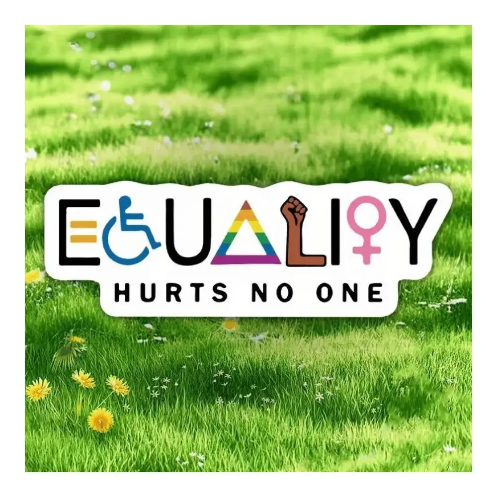＂Equality And Freedom, Harm None＂ Multicolor Equality Symbol Glossy Sticker For Laptops, Tablets, Cars, Water Bottles