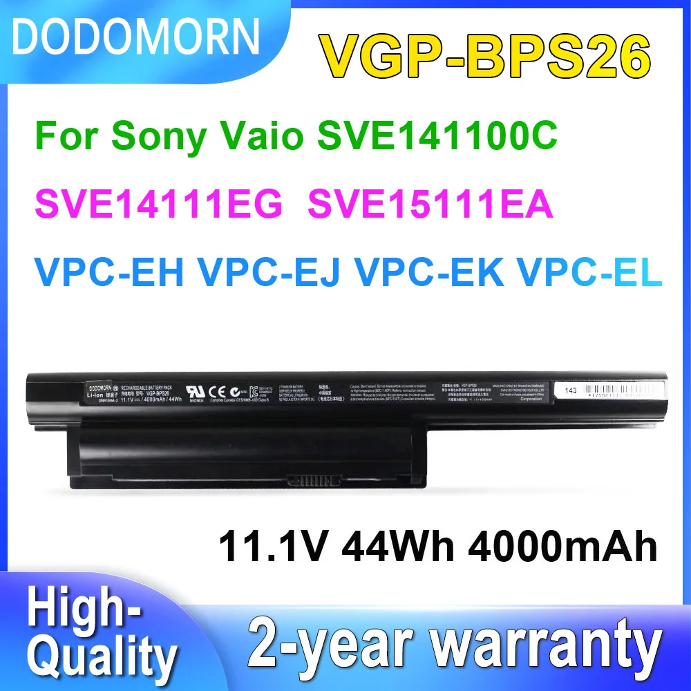 DODOMORN VGP-BPS26 для Sony Vaio BPL26 BPS26A SVE14A SVE15 SVE17 VPC-EH VPC-EG VPC-CA VPC-CB Аккумулятор для ноутбука 11,1 В 44 Втч 4000 мАч