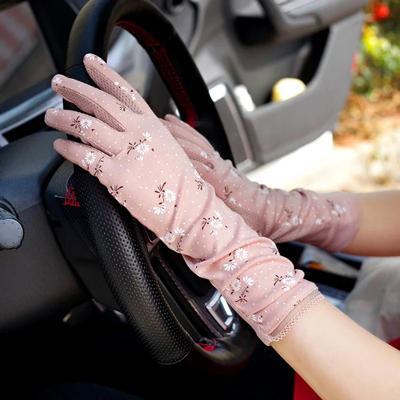 Medium-long Touch Screen Female Thin Anti-ultraviolet Summer Riding Non-slip Cotton Breathable Finger Sunscreen Driving Gloves