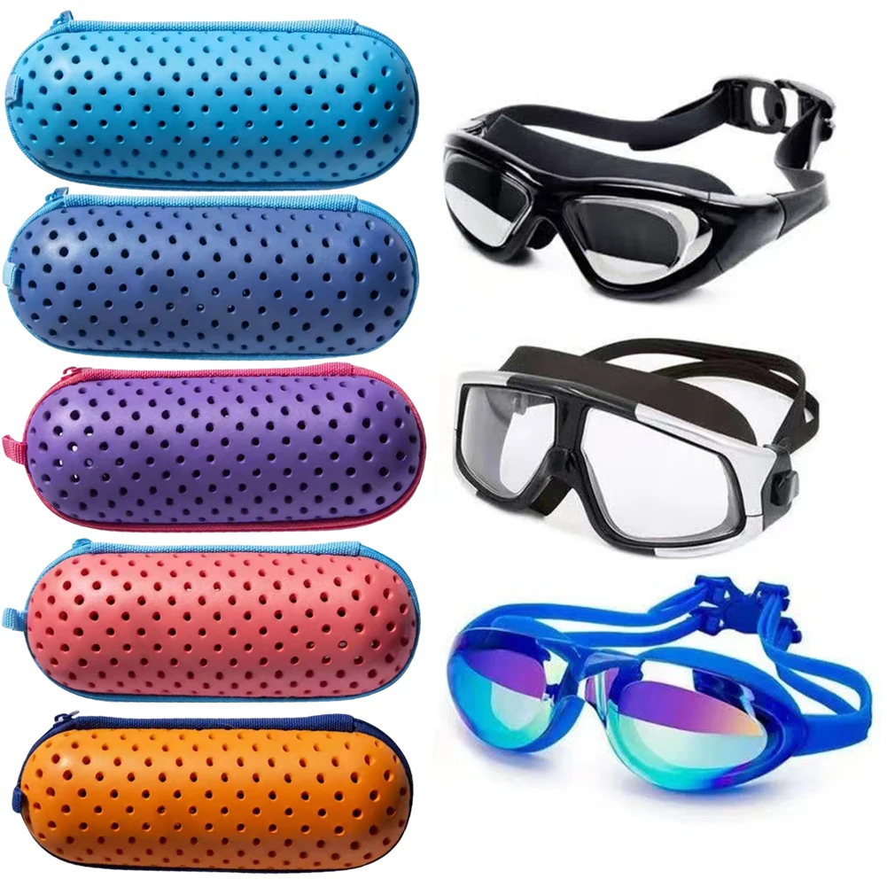 Swim Goggle Case Goggles Protective Case with Clip & Drain Holes Zipper Eyeglasses Case Portable Lightweight for Men Women Kids