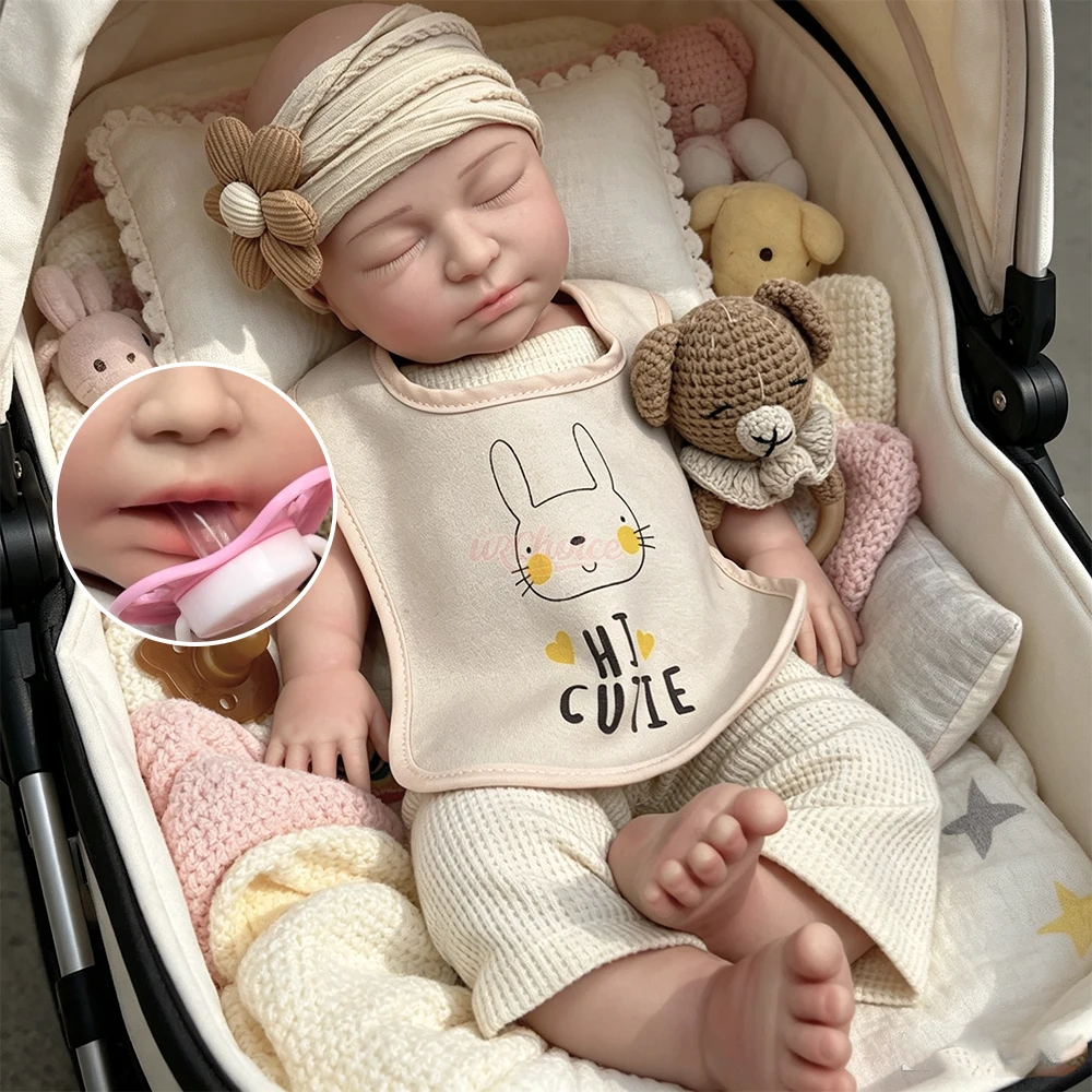 Weighted Chubby 22Inch Open Mouth Full Body Silicone Reborn Doll Anatomically Correct Lifelike Collecting Role-Play Doll