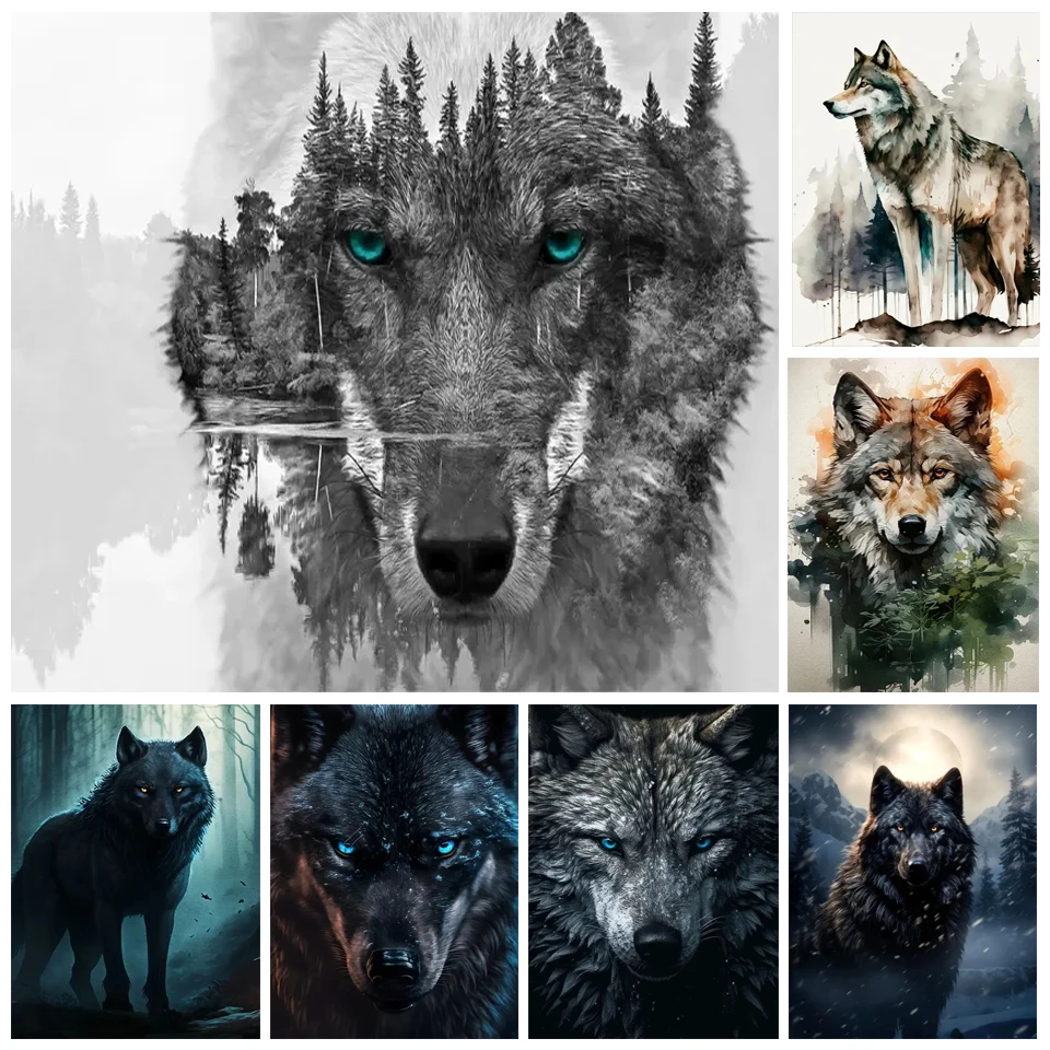 Black Wolf Diamond Painting Cross Stitch Wild Animals Predator Wall Art Pictures Home Decor Gift DIY Diamond Mosaic Embroidery