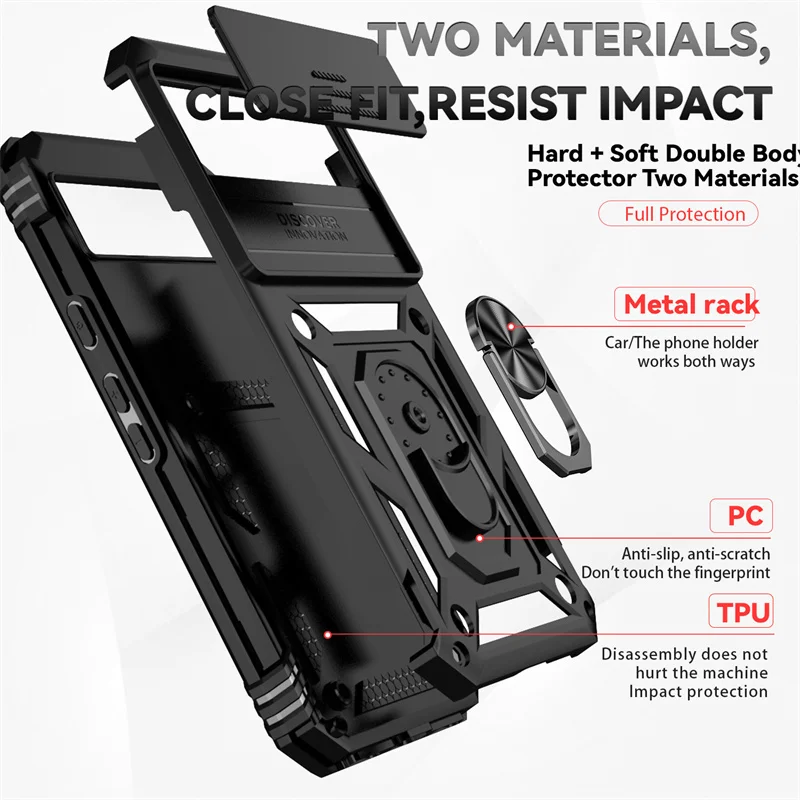 Armor Case For Google Pixel 9A 8A 8 7A 7 Pro 6 6A Cover For Pixel 9 Pro XL Lens Protection Kickstand Ring Holder Coque Fundas