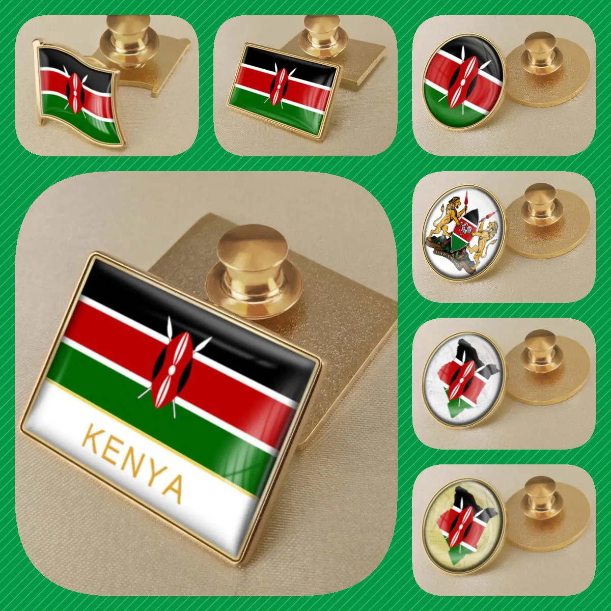 Kenya Kenyan Map Flag National Emblem National Flower Brooches Badges Lapel Pins