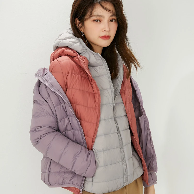 Inverno para baixo jaquetas mulheres 2022 ultra leve portabl pato branco para baixo senhoras sólido ultraleve com capuz casaco parka outwear feminino