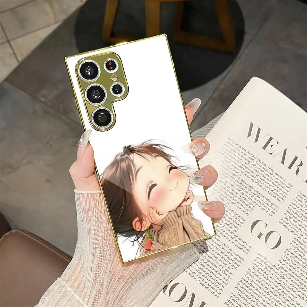 Cute Angry Little Girl Phone Case for Samsung Galaxy S25 S24 S23 Ultra Phone Cover Electroplated Metal Frame Case