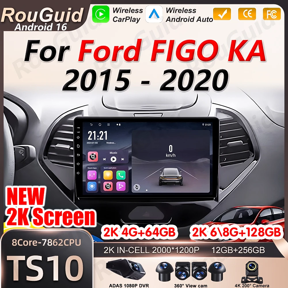

Автомагнитола Android 16 для Ford FIGO KA 2015-2020 с GPS-навигацией, мультимедиа, видеоплеером и 2K экраном