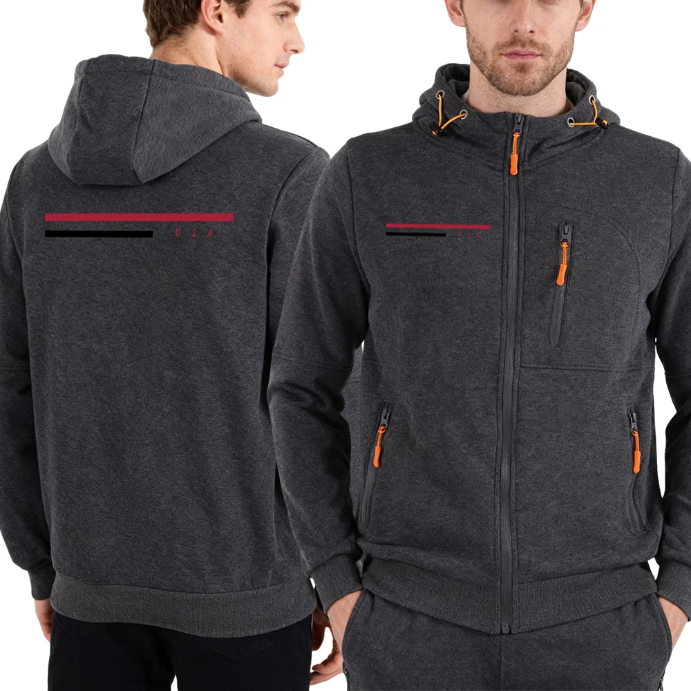 

Usa Simple Line Design Men'S Hooded Street Oversize All-Match Hoodies Zipper Fleece Hoodie Autumn Casual Fashion Clothing