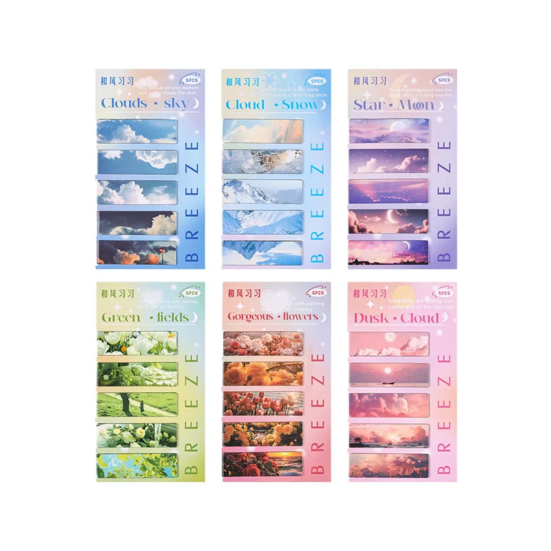 5pcs/pack Magnetic bookmark beautiful scenery clouds simple literary pattern bookmark Reading tool School office supplies