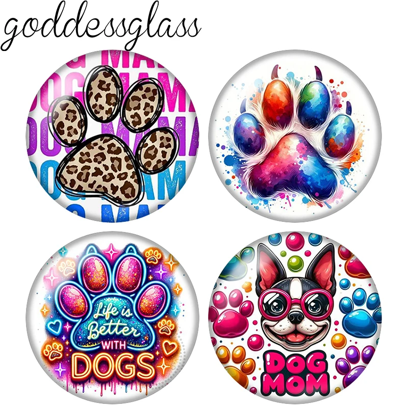 New Footprints Love Pet Dogs Cats Colorful 10pcs 12mm/18mm/20mm/25mm Round Photo glass cabochon demo flat back Making findings