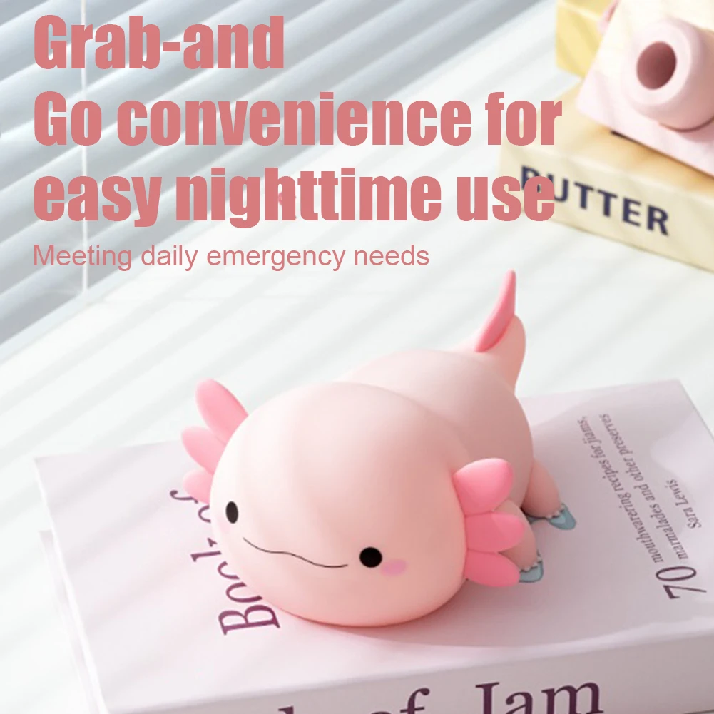 Cute Axolotl Night Light Silicone Nursery Sleeping Lamp Touch Control Nightlights USB Rechargeable Table Lamp for Baby Child