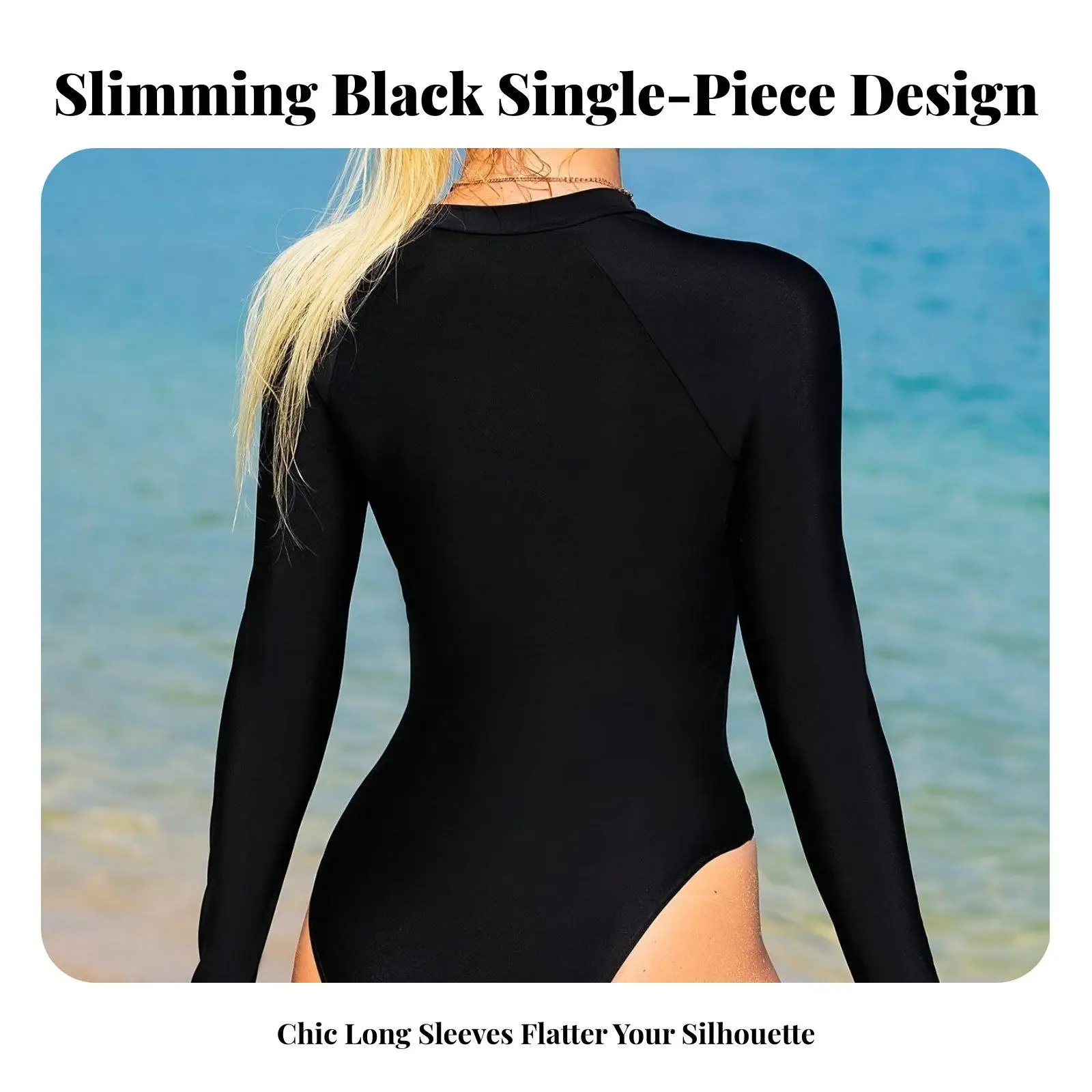Sunscreen Swimsuit Women One Piece Long Sleeve Full Coverage Swimwear with Zipper Quick Dry Nylon Polyester for Pool Beach