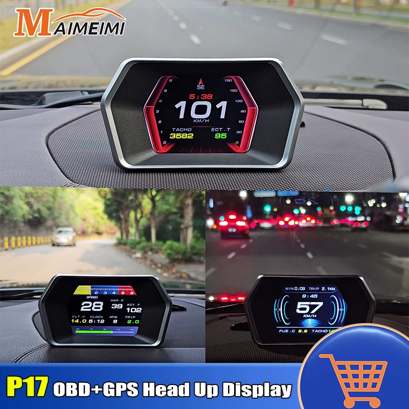 P17 OBD2 + GPS Smart Digital Head Up Display HUD Elettronica per auto Tachimetro Allarmi Liquido di raffreddamento Turbo Boost Display della