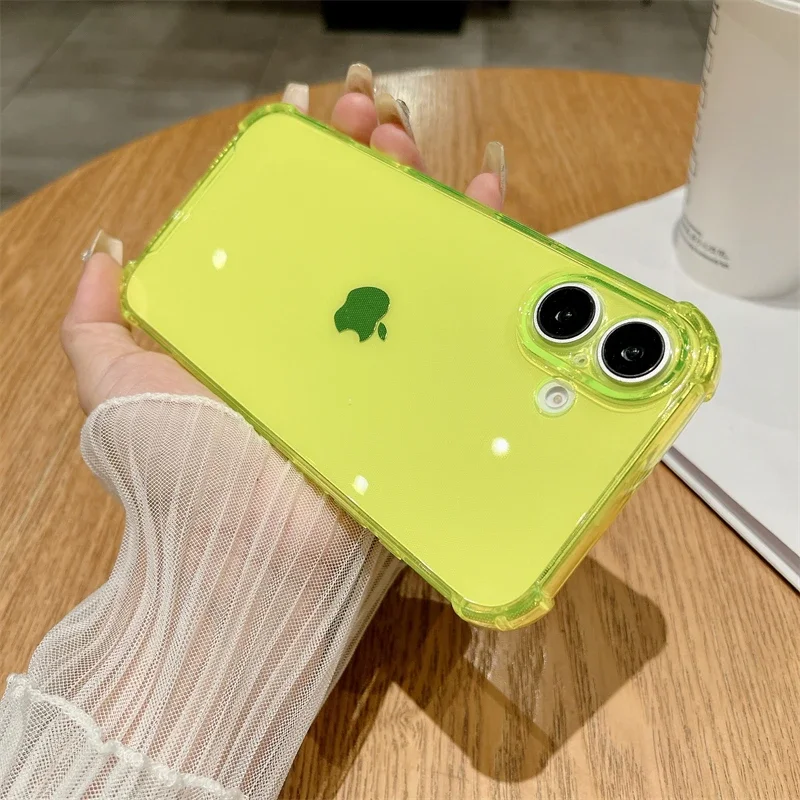 Fluorescent Neon Shockproof Transperant Case For iPhone 16 15 14 Plus 13 12 11 Pro Max Candy Color Slim Soft Silicone TPU Cover