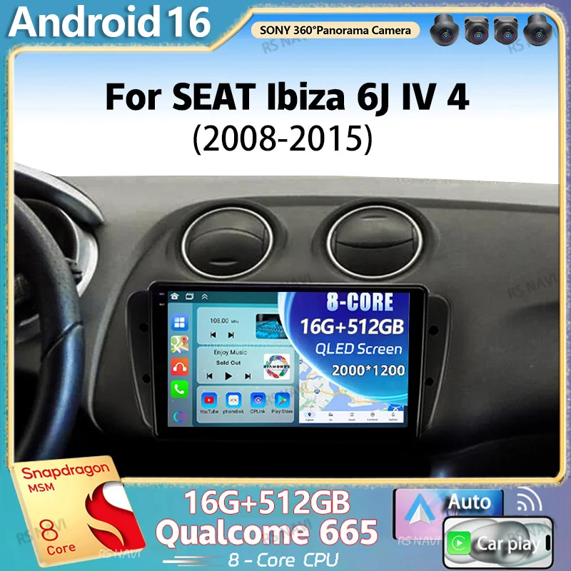 Radio Multimedia para Auto con Android 16 para SEAT Ibiza 6J IV 4 2008-2015, Pantalla QLED 2K, Reproductor de Video, GPS, Voz AI, CarPlay