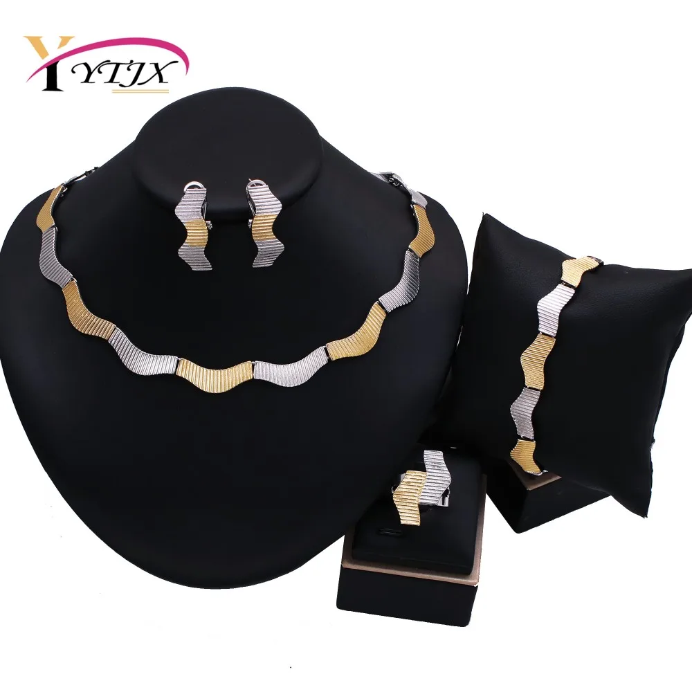 

YTJX Design Geometry Wedding Jewelry Set Dubai Gold Silver Color Two Tone Jewellery For Women Party Gift 2025 Trendy New