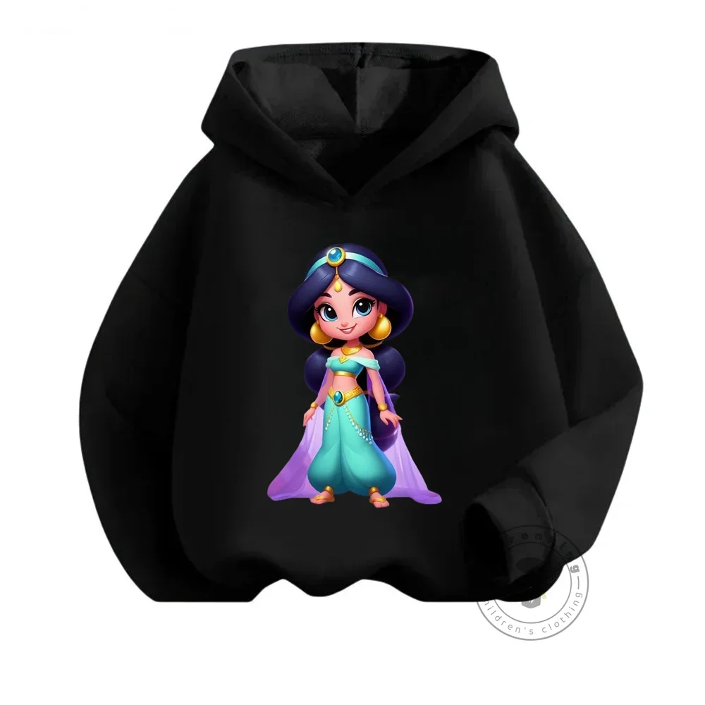 Disney Aladdin Jasmine Princess Graphic Kids Hoodie Cute Girls Clothes Boys Korean Sweatshirt New Fall 2024 Children\'s Clothing