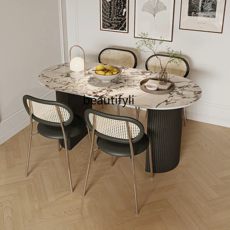 

X188Modern Simple Stone Plate Dining Table Mid-Ancient Silent Style Oval Home French Vintage Style Dining Room Dining Table