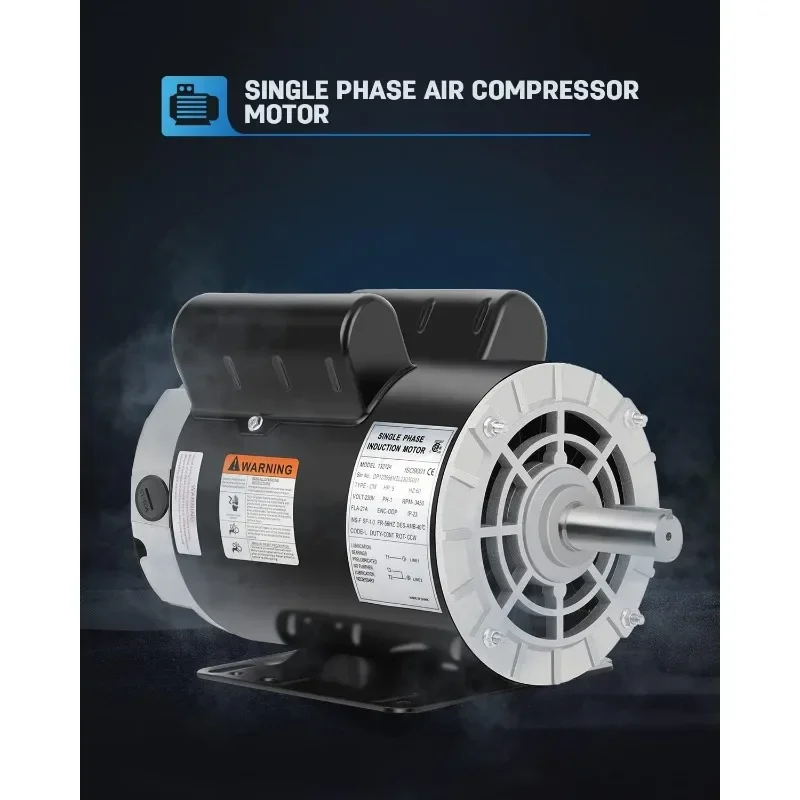 5 HP Air Compressor Motor Electric Motor 3450 RPM, 230V Single Phase Motor, 56HZ Frame 7/8 Keyed Shaft 60 HZ