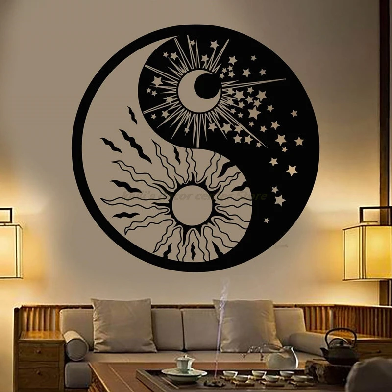 Vinyl wall decals home living room bedroom decoration yin yang symbol sun moon buddhism star day and night sticker mural gift