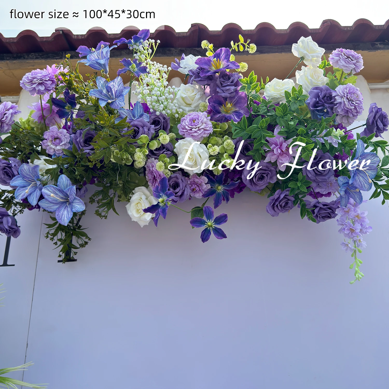 Diep Paars Outdoor Bruiloft Props Kunstbloem Hang Bloem Rij Weg Lood Bloem Bal Bloemen Achtergrond Arrangement Evenement Prop