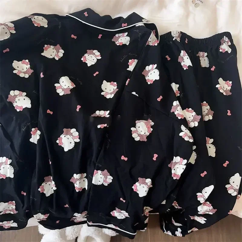 Sanrio Hello Kitty Pyjama Mannen Kuromi Paar Pyjama Herfst Winter Cartoon Animatie Mannen Vrouwen Lange Mouwen Warme Huiskleding Pak