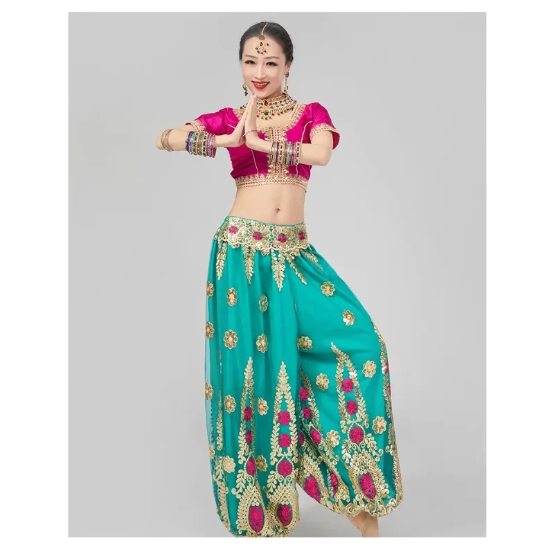 Vêtements de danse indienne personnalisés, ensemble de pantalons, bandeau brodé en dentelle avec pompon, costume de spectacle de danse du ventre sur scène pour réunion annuelle