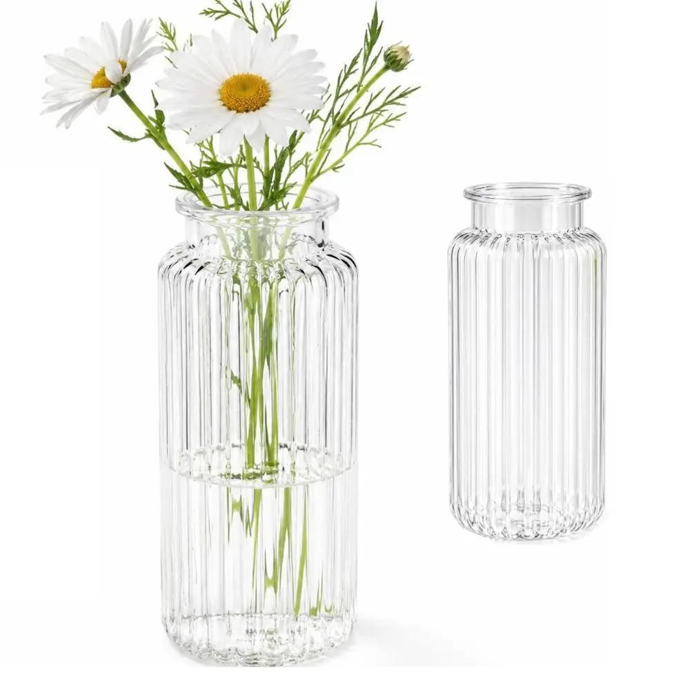 Nordic Style Flower Vase Ribbed Design Large Size Cylinder Vases Unbreakable Plastic Cylinder Shape Clear Flower Vase