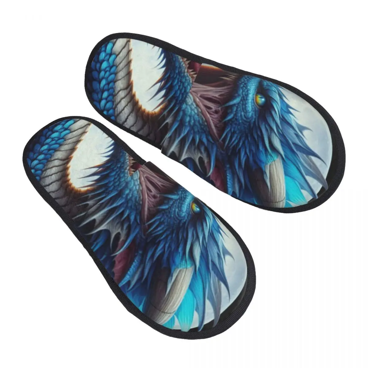 شبشب فرو للنساء والرجال، شباشب شتوية دافئة منفوشة، أحذية منزل تنين البدر #1