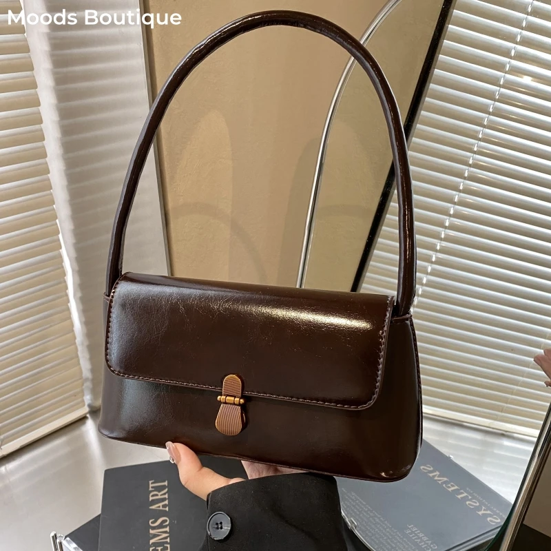 

MOODS Retro Women Underarm Shoulder Bag Flap Shape PU Leather Pure Color Armpit Bag 2024 New Luxury Designer Purses And Handbags